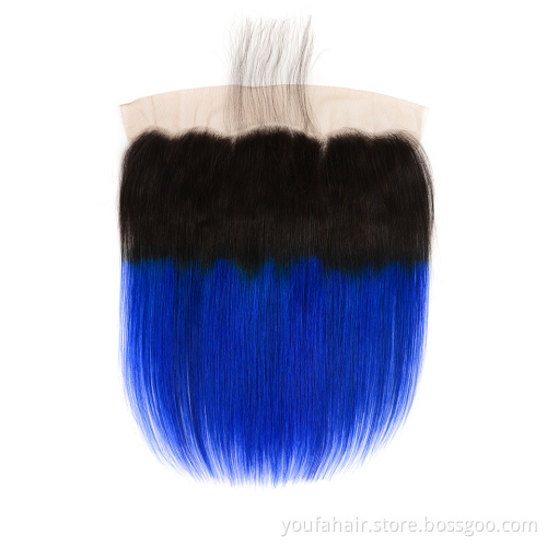 Ombre Colored 1B Blue Pre Plucked Straight Wave Lace Frontal 13x4 with Baby Hair 4x4 2x6 13x6 Human Virgin Hair Closure Frontal